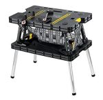 Keter ?C 197283 Folding Table Work Bench for Miter Saw Stand, Woodworking Tools and Accessories with Included 12 Inch Wood Clamps ?C Easy Garage Storage Black/Yellow